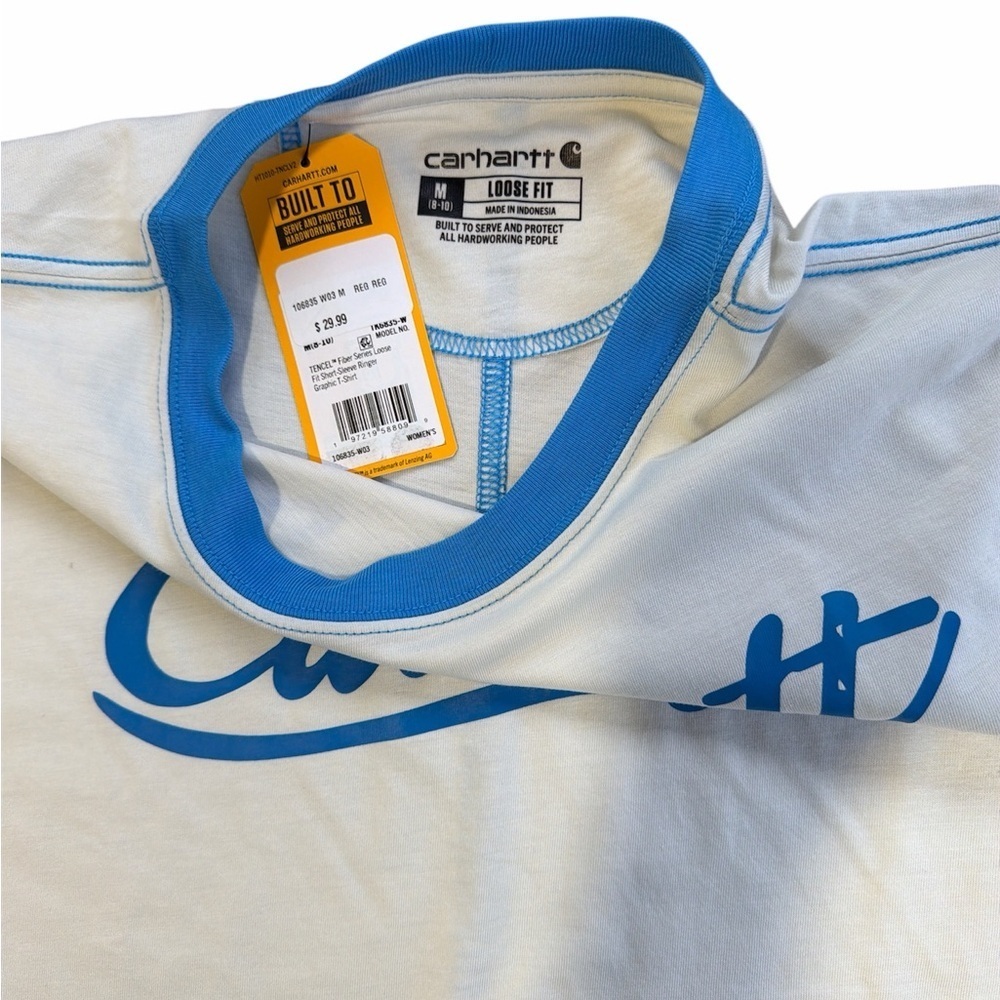 Carhartt Women’s Cream Tee with Blue Logo Loose fit - Picture 4 of 7